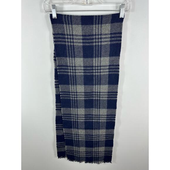 J. Crew Wool Baby Alpaca Scarf Blue Grey Plaid 68x12 - Picture 2 of 8
